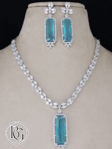 American Diamond necklace with sky blue doublet pendant stone