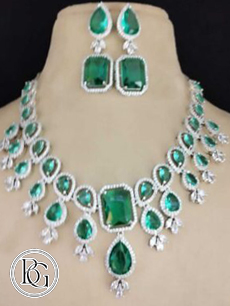 American Diamond necklace set with Green Monalisa stone