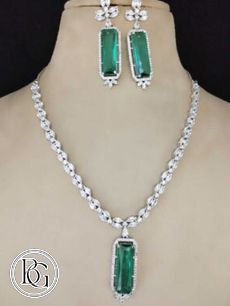 American Diamond necklace with green doublet pendant stone
