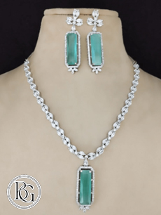 American Diamond necklace with mint doublet pendant stone