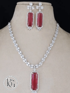 American Diamond necklace with pink doublet pendant stone